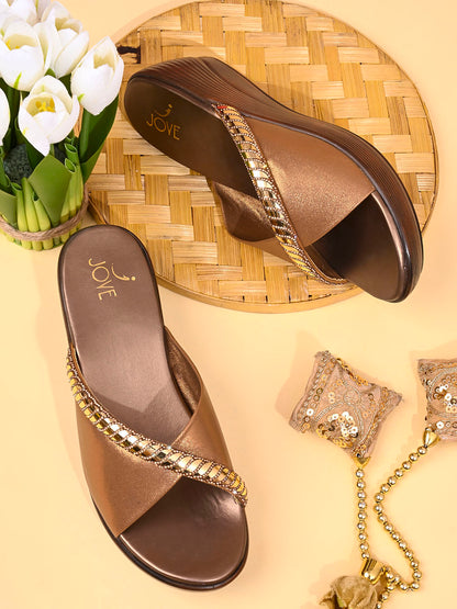 Women, Women Footwear, Copper Wedges