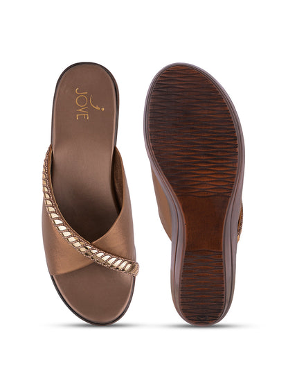 Women Copper Metallic Wedges
