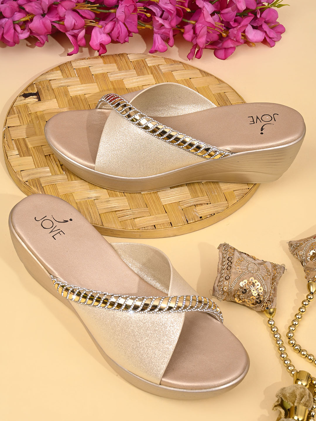 Women, Women Footwear, Gold Wedges