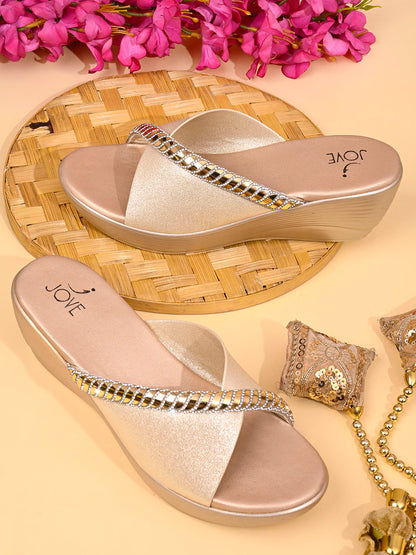 Women, Women Footwear, Gold Wedges
