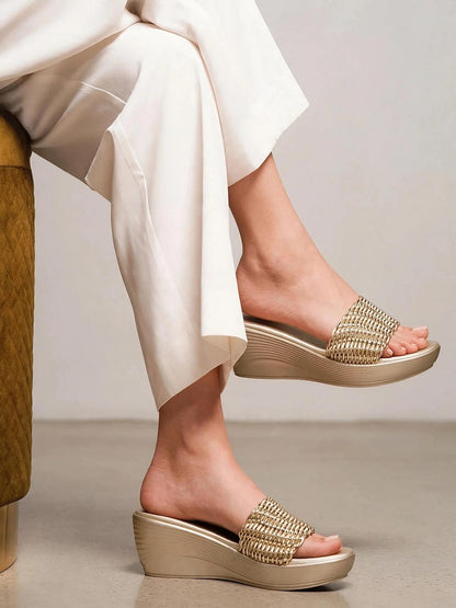 Women, Women Footwear, Gold Wedges