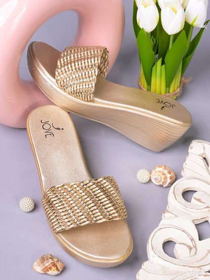 Women, Women Footwear, Gold Wedges