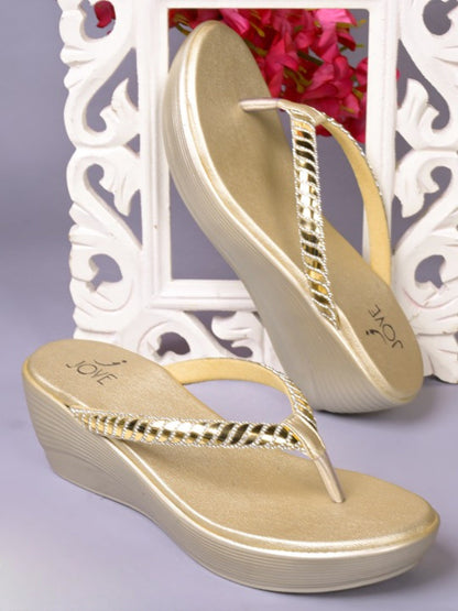 Women, Women Footwear, Gold Wedges