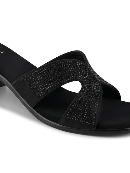 Women Black Embellished Sandals
