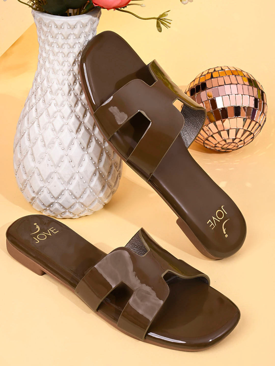 Women, Women Footwear, Brown Open Toe Flats