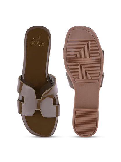 Women, Women Footwear, Brown Open Toe Flats