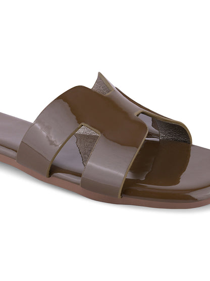 Women Brown Solid Open Toe Flats