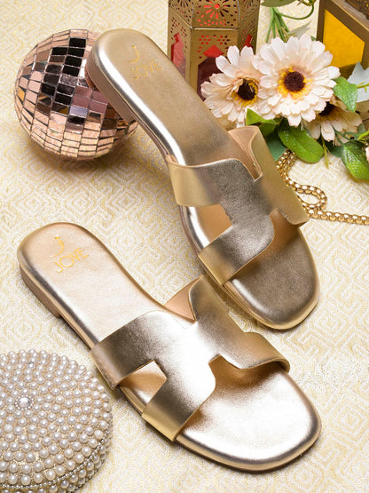 Women, Women Footwear, Gold Open Toe Flats