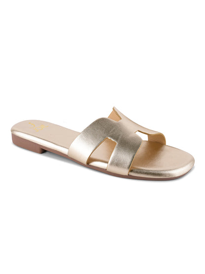 Women, Women Footwear, Gold Open Toe Flats