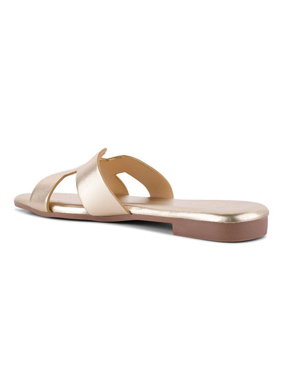Women, Women Footwear, Gold Open Toe Flats