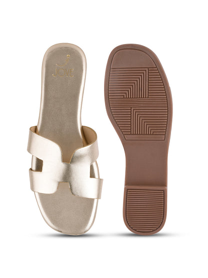Women, Women Footwear, Gold Open Toe Flats