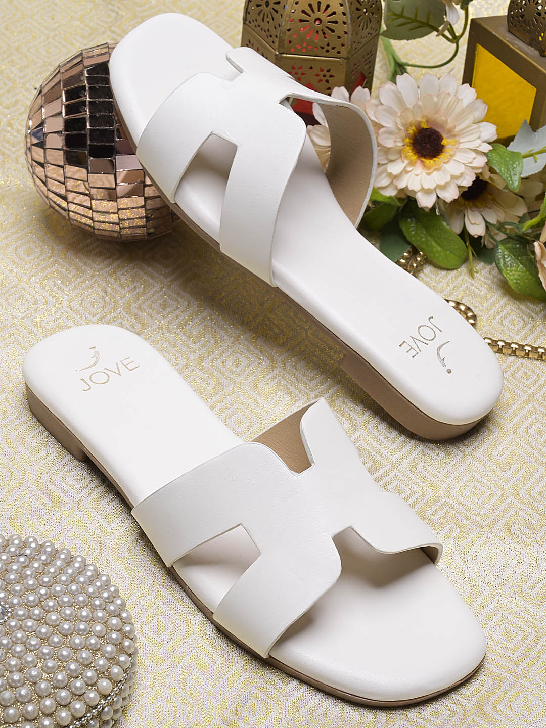 Women, Women Footwear, White Open Toe Flats