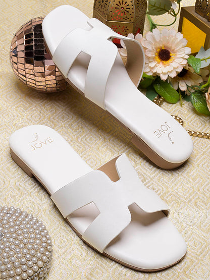 Women, Women Footwear, White Open Toe Flats