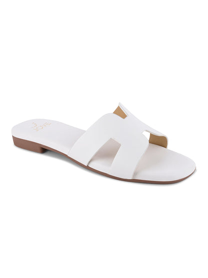 Women, Women Footwear, White Open Toe Flats