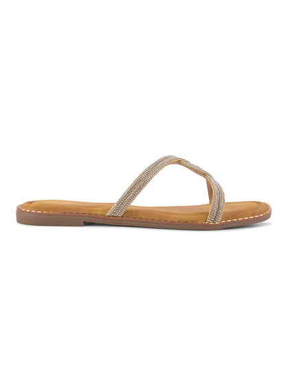 Women, Women Footwear, Gold Open Toe Flats