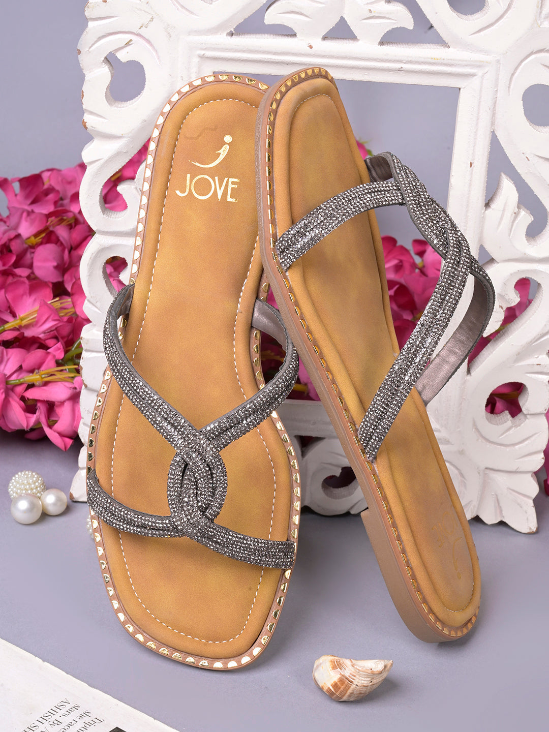 Women, Women Footwear, Grey Open Toe Flats