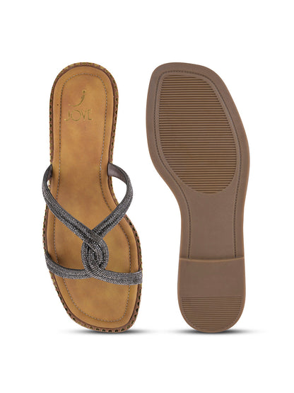 Women, Women Footwear, Grey Open Toe Flats