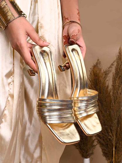 Women, Women Footwear, Gold Sandals