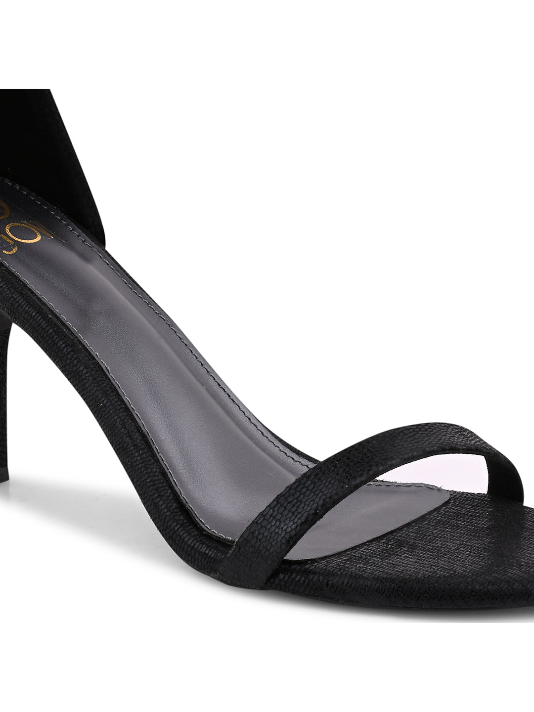Women Black Textured Ankle Loop Sandals