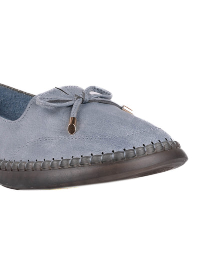Women Blue Solid Bow Loafers