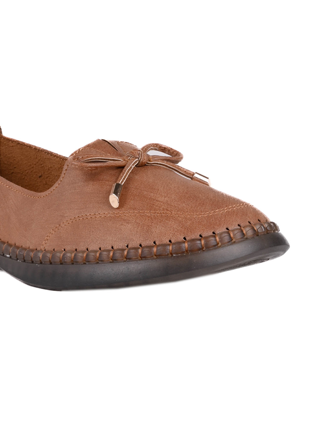 Women Camel Solid Bow Loafers