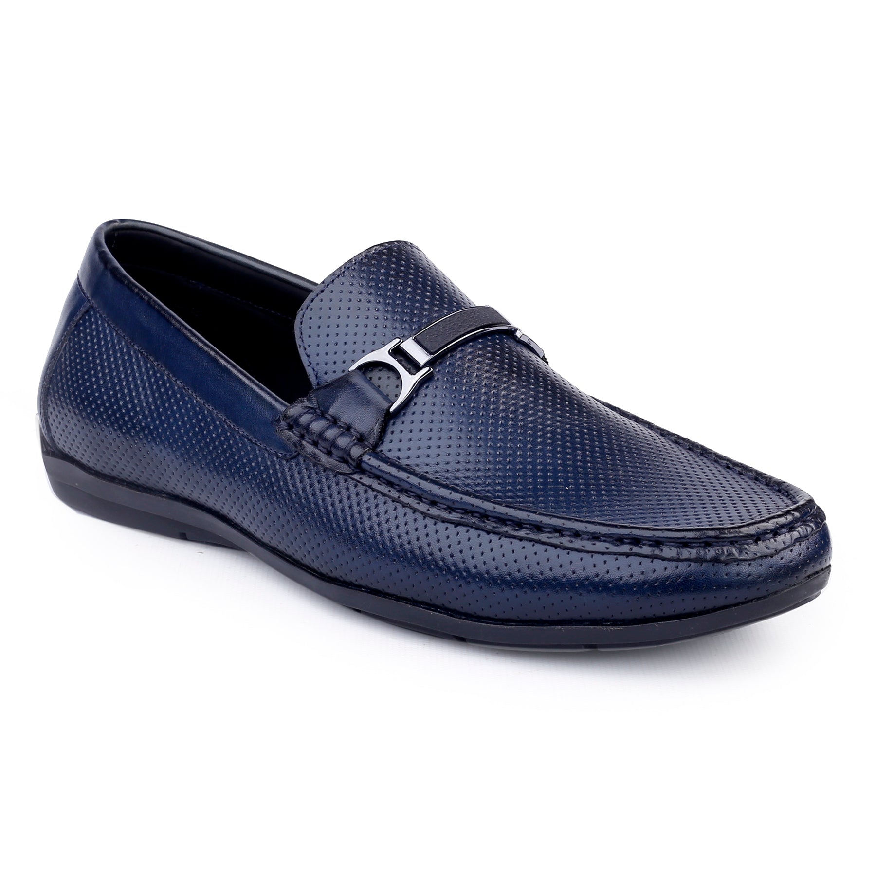 Men's Navy Louis Vuitton LV Leather Loafers Shoes Blue Checkered