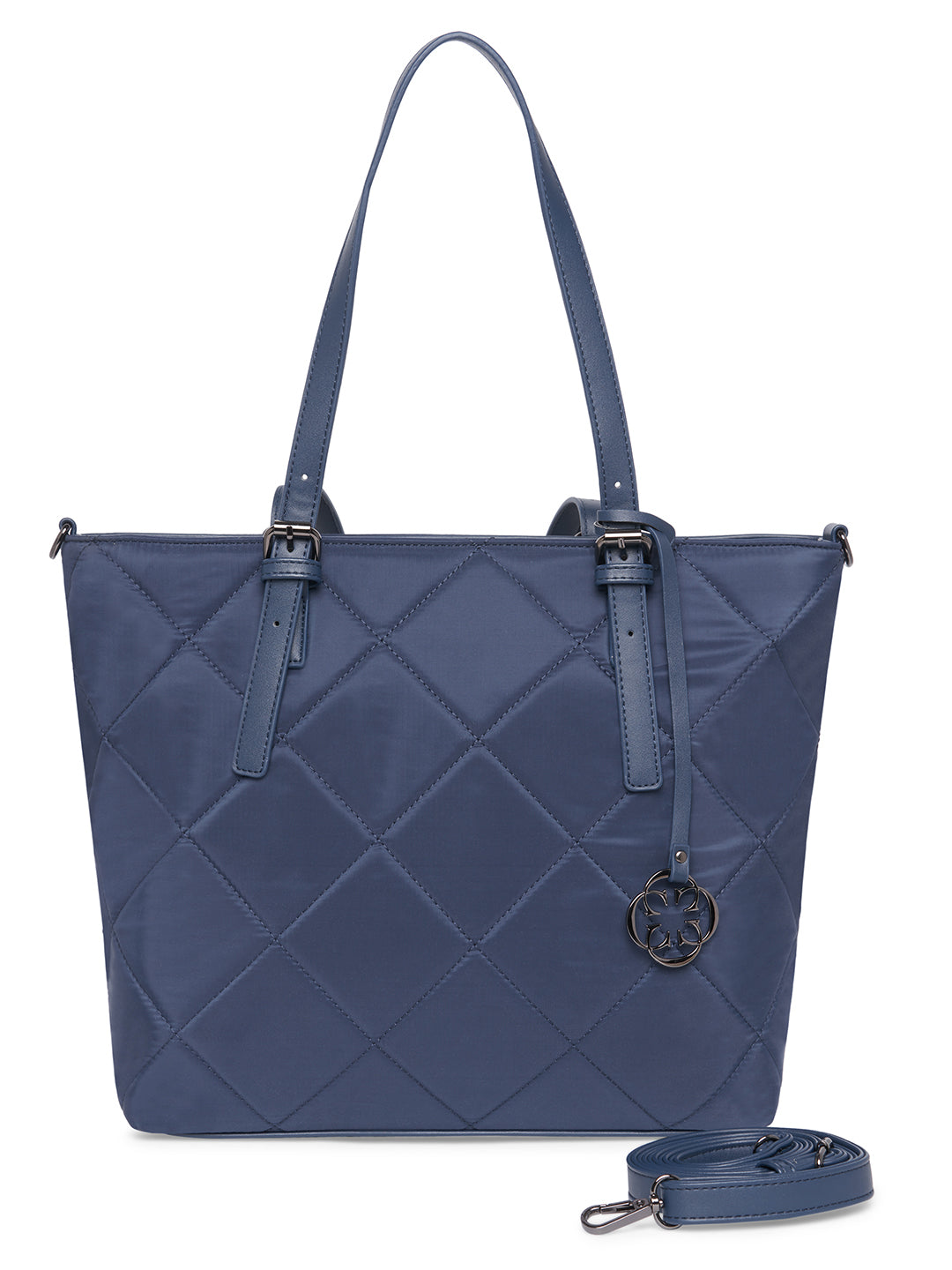 Women Navy Blue Checked Tote Bag