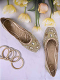 Women, Women Footwear, Gold Mojaris