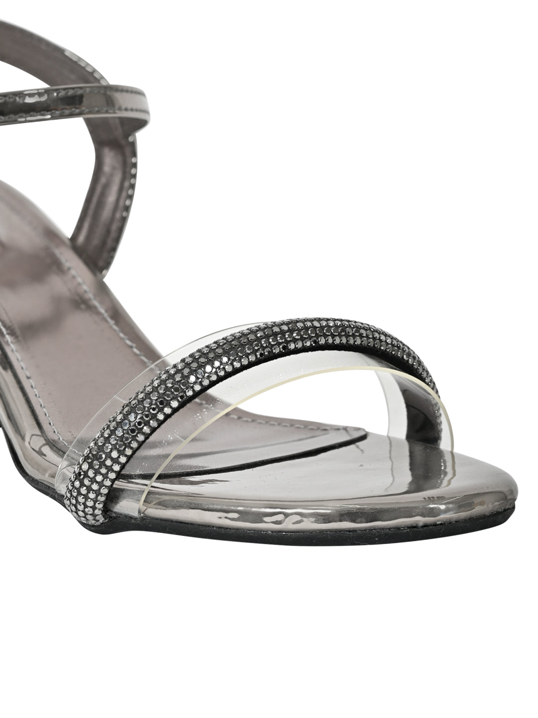 Women Dark Grey Embellished Sandals
