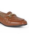 Women Tan Checked Loafers